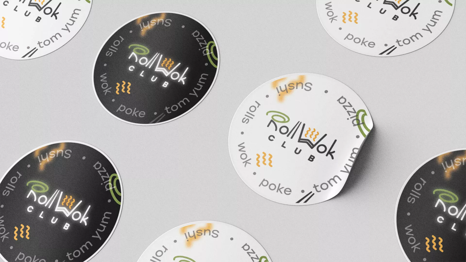 Разработка наклеек для суши-бара «Roll Wok Club» в Волосово