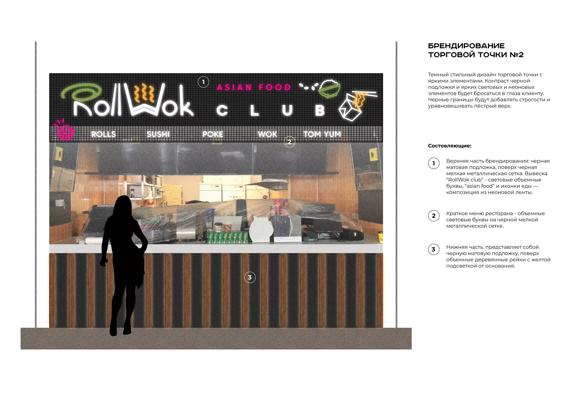 Брендирование торговых точек суши-бара «Roll Wok Club» в Волосово